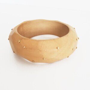 Pono Faceted Wood Bangle With Raised Gold Accents NWOT